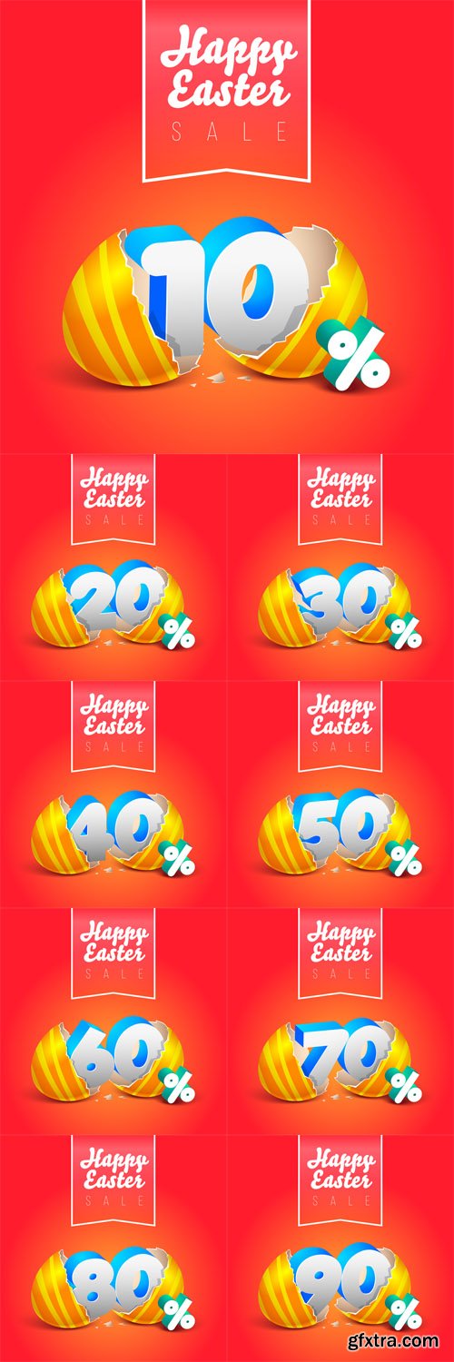 Vector Set - Happy Easter Sale Eggs