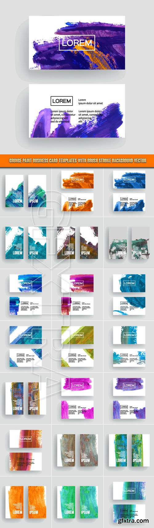 Grunge paint business card templates with brush stroke background vector