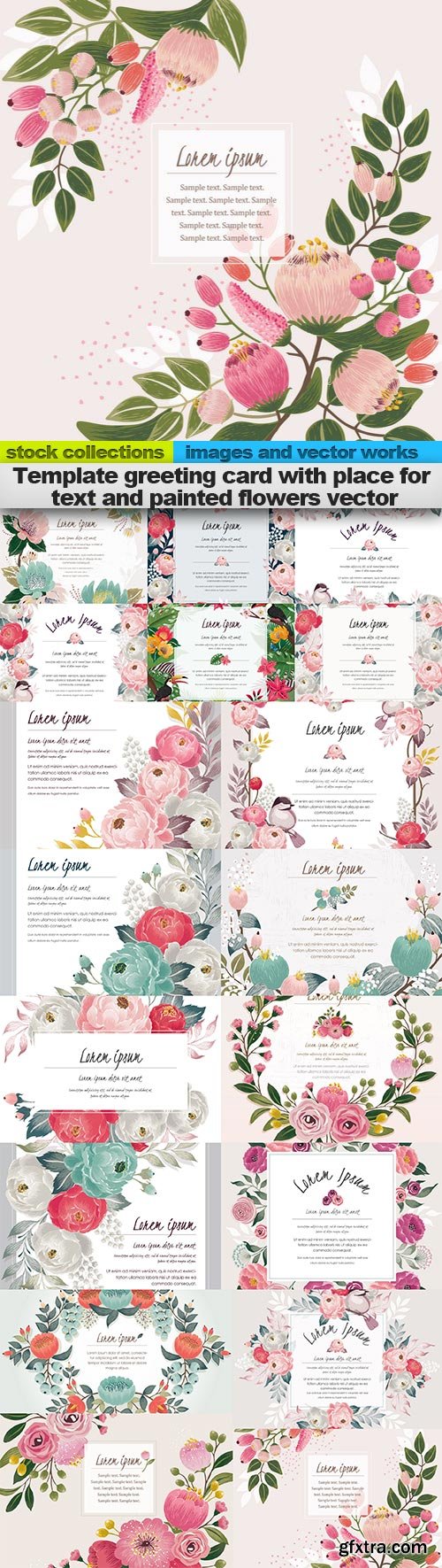 Template greeting card with place for text and painted flowers vector, 18 x EPS