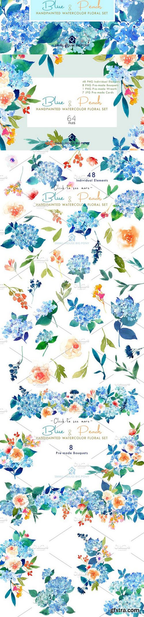 CM - Blue & Peach- Watercolor Floral Set 1290812