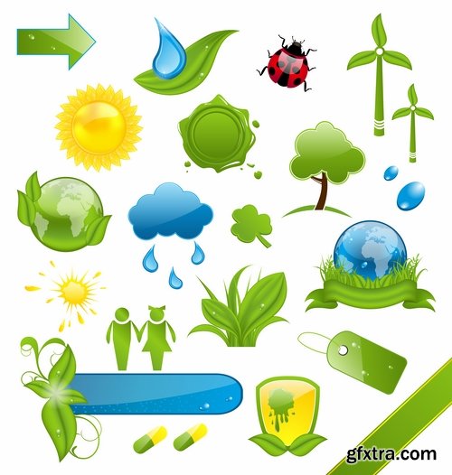 Collection earth ecology day holiday flyer banner cleanliness icon sticker 25 EPS