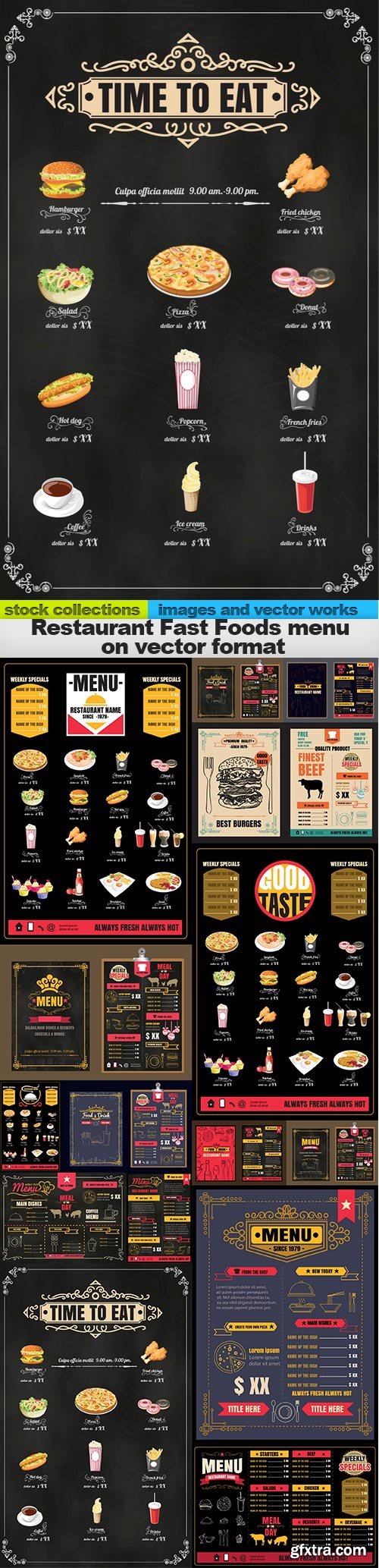 Restaurant Fast Foods menu on vector format, 15 x EPS