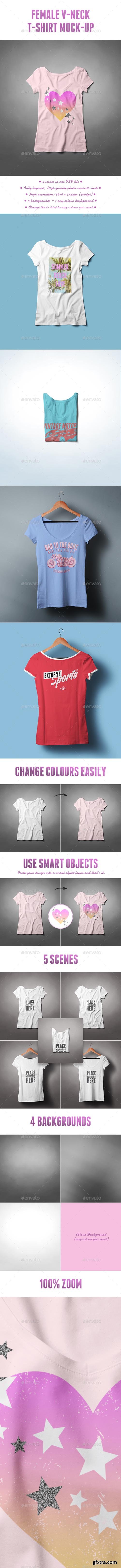 GR - Female V-Neck T-shirt Mock-up 19832612 GR - Female V-Neck T-shirt Mock-up 19832612