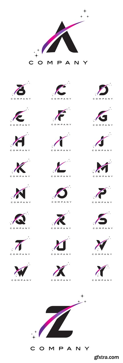 Vector Set - Black Letter Logos Design with Purple Magenta Swoosh