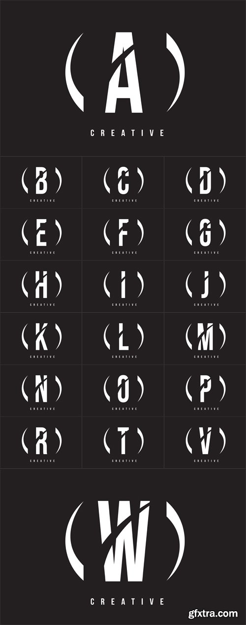 Vector Set - White Letter Logos Design with Black Background
