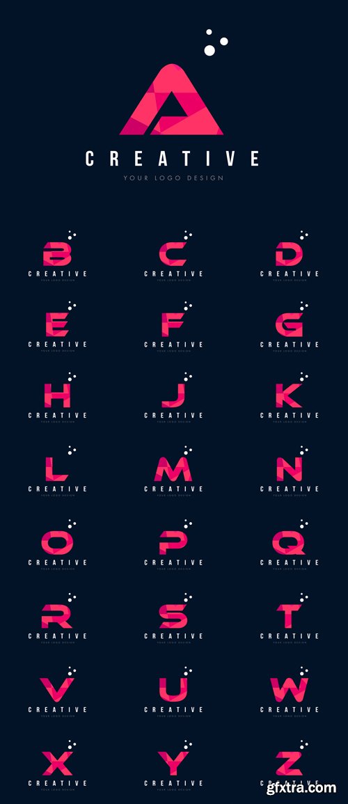 Vector Set - Letter Logos with Purple Low Poly Pink Triangles Concept Vector Set - Letter Logos with Purple Low Poly Pink Triangles Concept