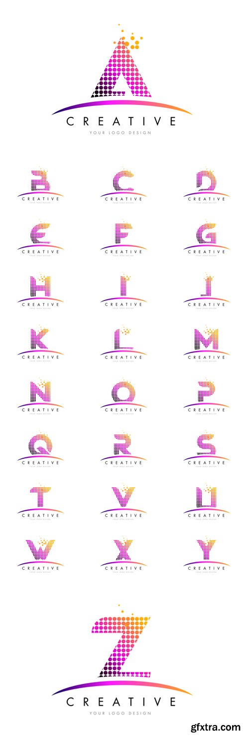 Vector Set - Letter Logos Design with Magenta Dots and Swoosh