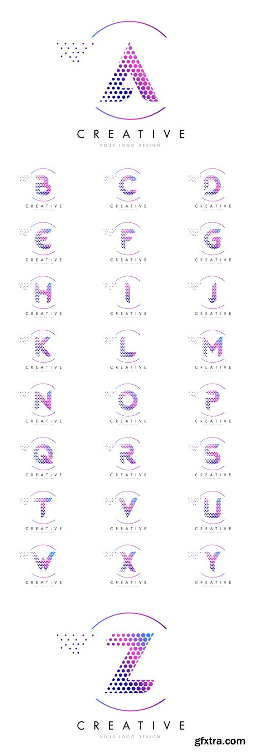 Vector Set - Pink Magenta Dotted Bubble Letter Logo Design