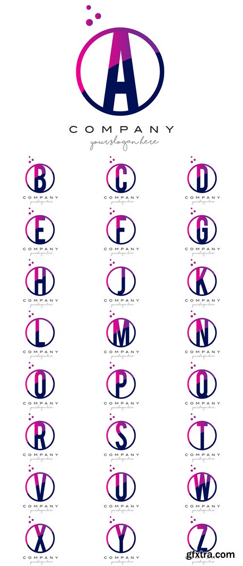 Vector Set - Circle Letter Logos Design with Purple Dots Bubbles