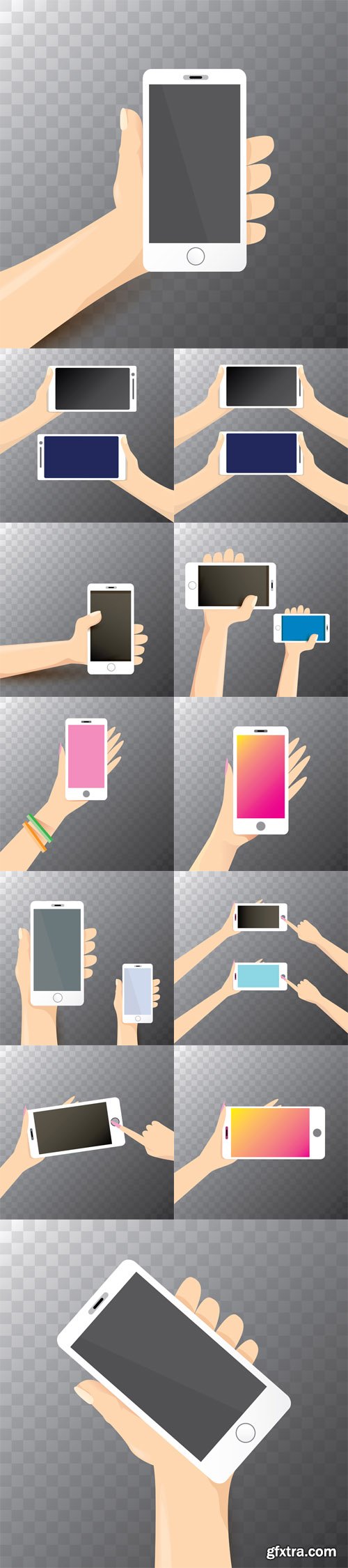 Vector Set - Hand Holding White Smart Phone