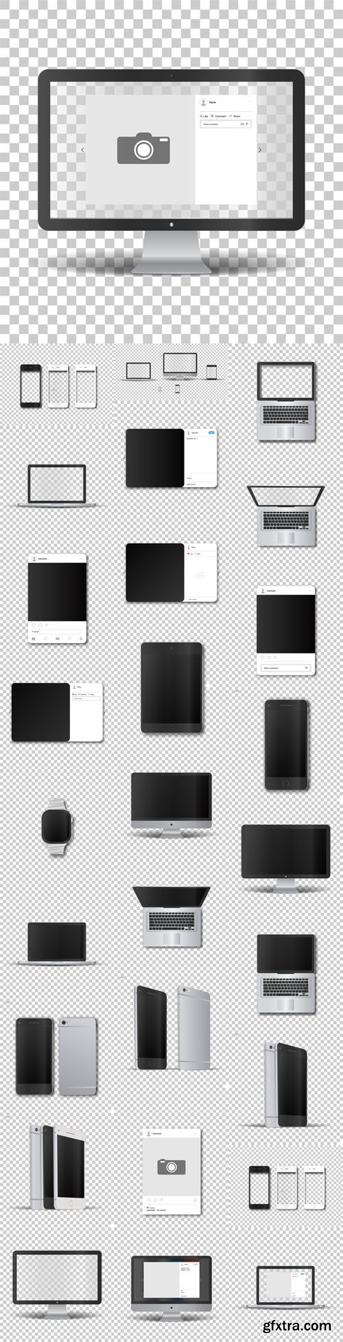 Vector Set - Social Network Photo Frames, Phone, Laptop, Monitor