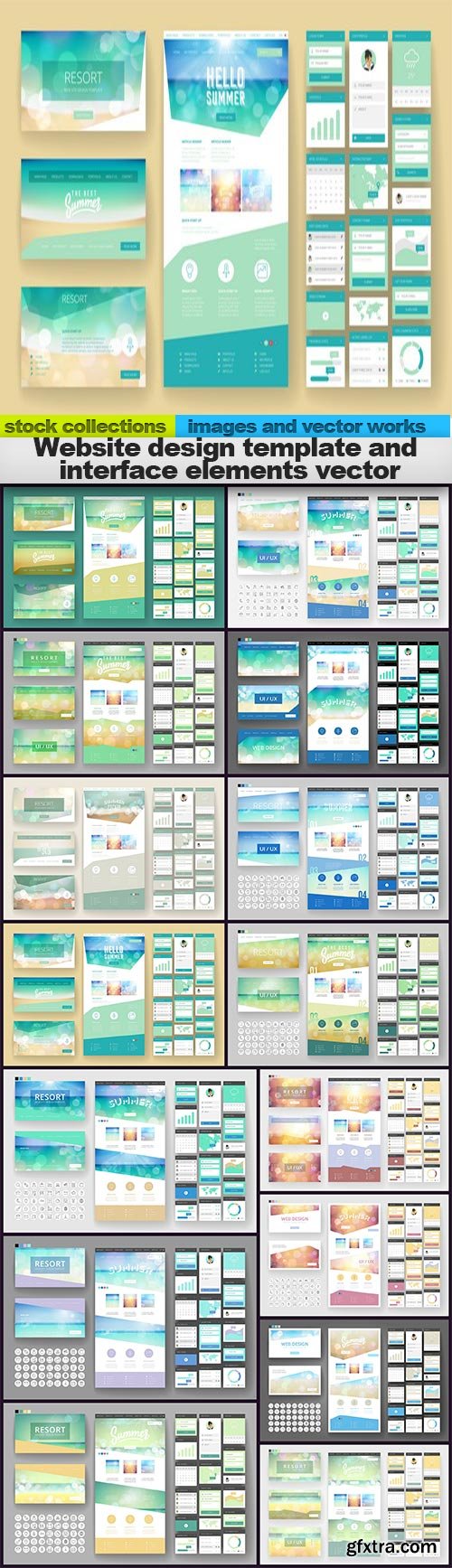 Website design template and interface elements vector, 15 x EPS