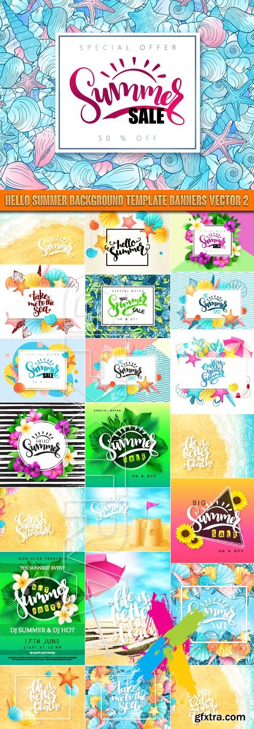 Hello summer Background template banners vector 2
