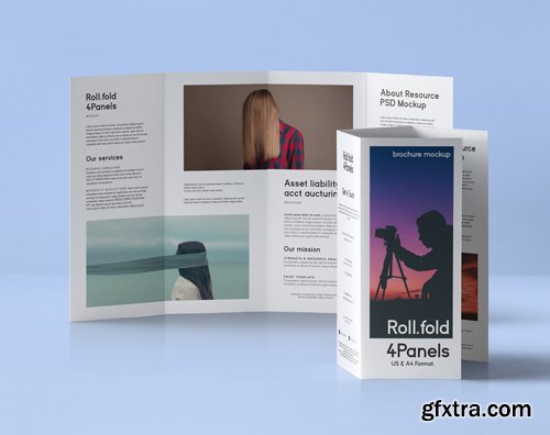 Roll Fold Psd Brochure Mockup US A4