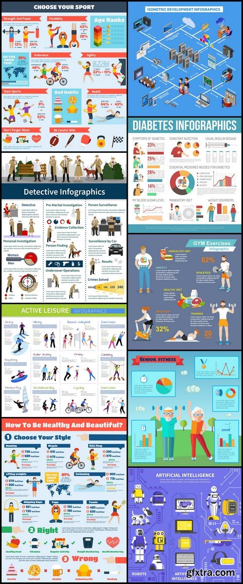 Infographics with agents, different kinds vector illustration 9X EPS