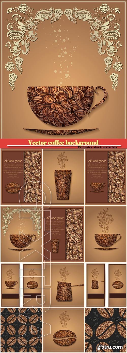Vector coffee background with floral pattern elements