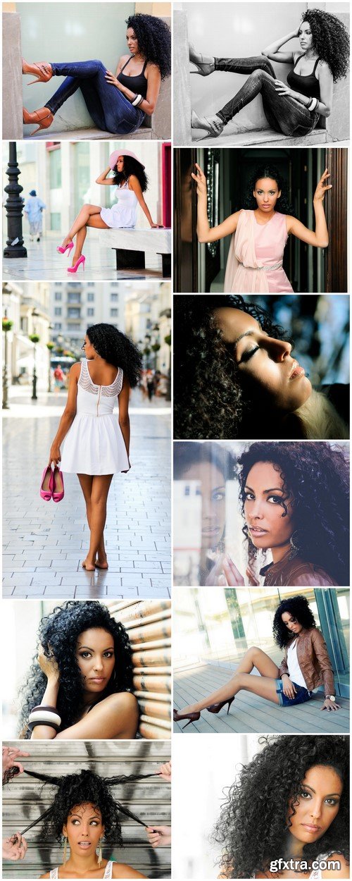 Young black woman, afro hairstyle, in urban background 11X JPEG