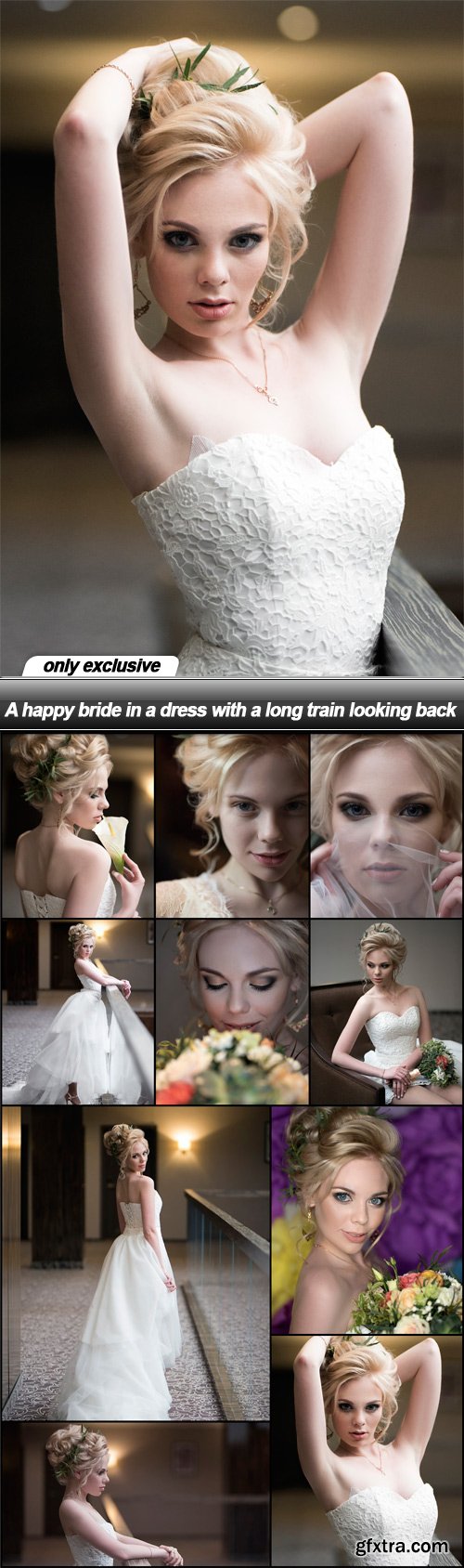 A happy bride in a dress with a long train looking back - 10 UHQ JPEG