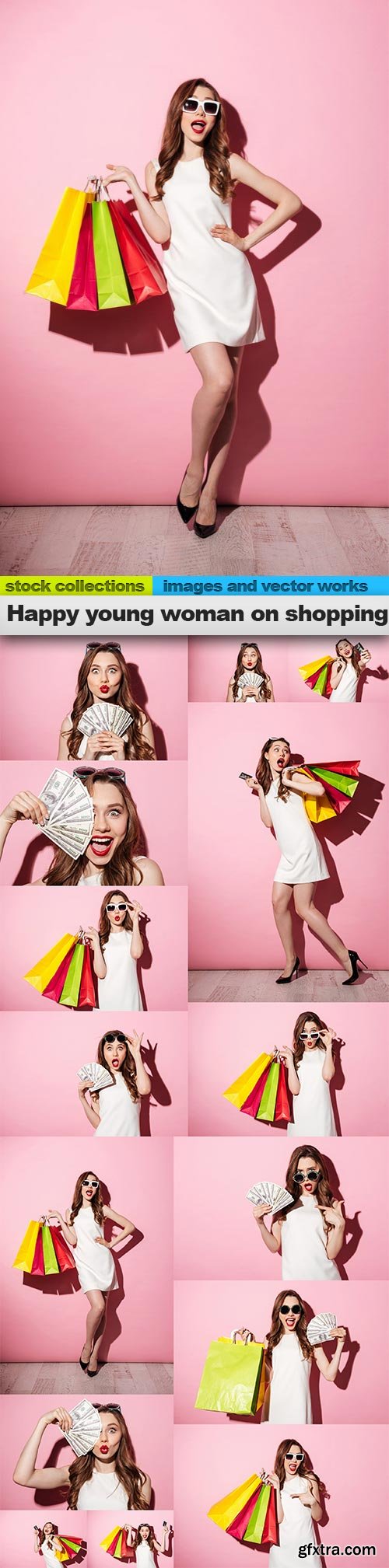 Happy young woman on shopping, 15 x UHQ JPEG