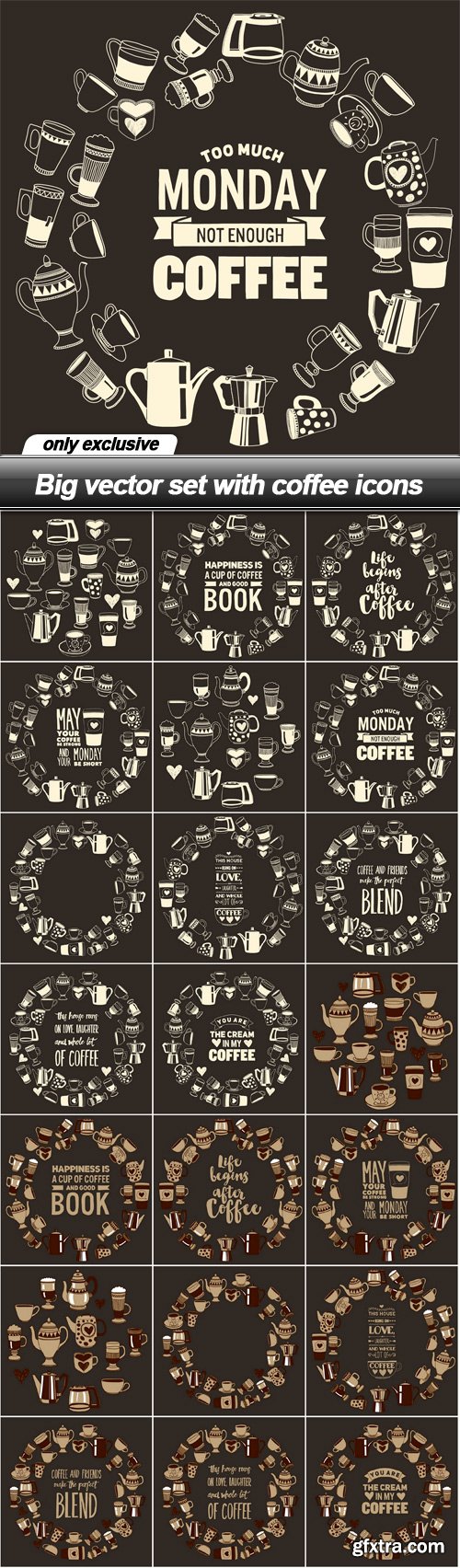 Big vector set with coffee icons - 22 EPS