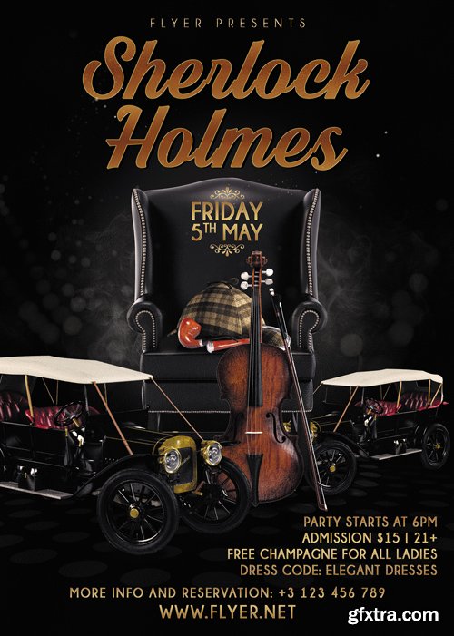 Sherlock Holmes Party - Premium A5 Flyer Template