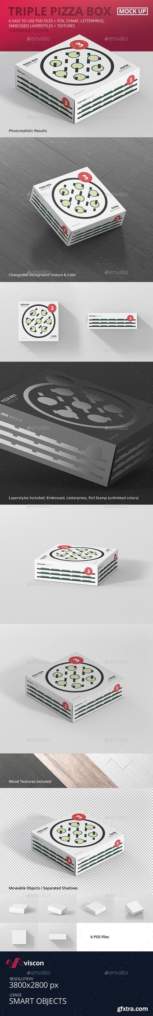 GR - Pizza Box Mock-Up - Triple Pack Supermarket Edition 19994358