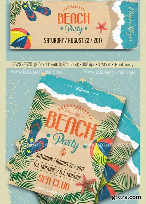 Beach Party V44 Flyer PSD Template + Facebook Cover