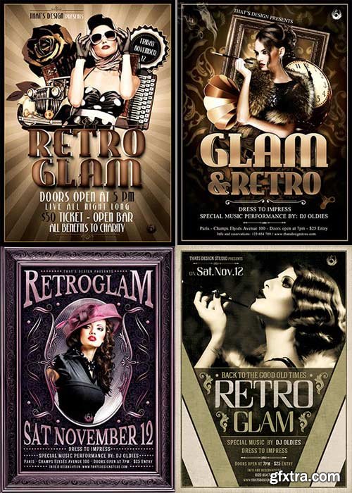 Retro Glamur Party 4in1 V1 Flyer Template