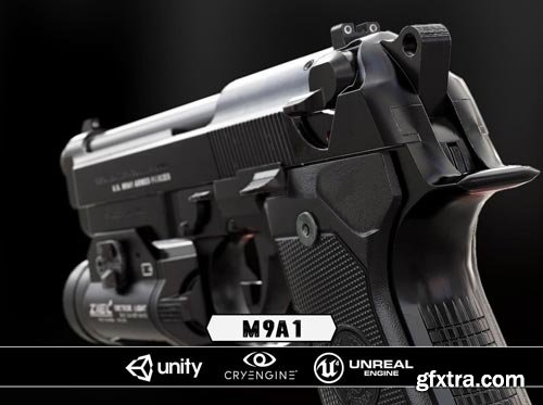 M9A1 Black and Chrome plus Flashlight - Model and Textures VR / AR / low-poly 3D model
