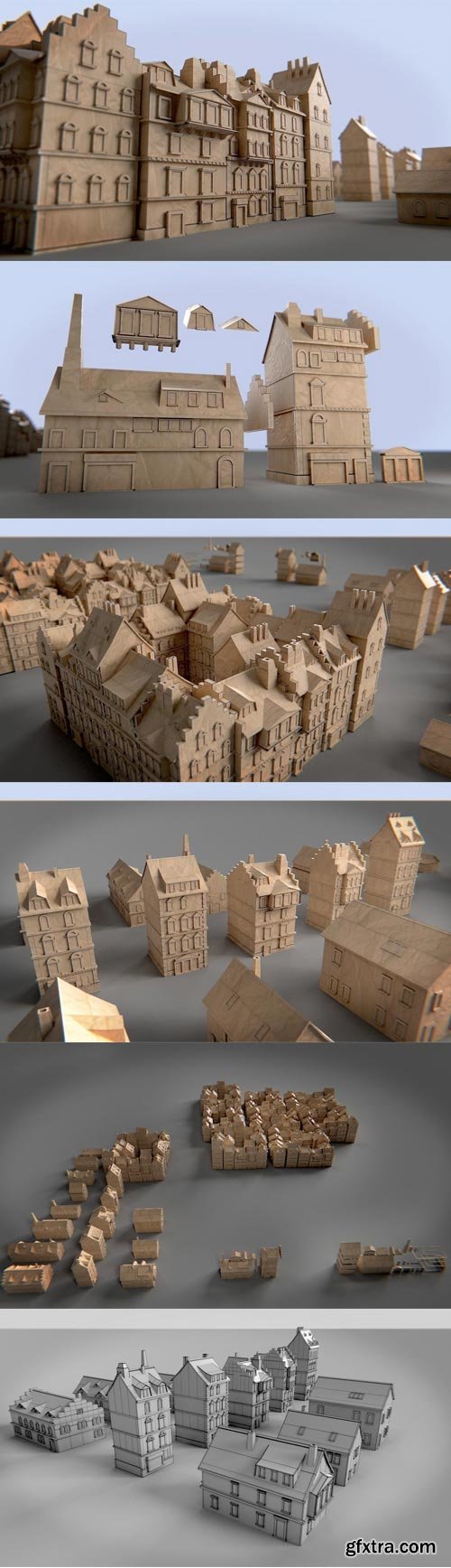 Paper Buildings and Building Model Kit VR / AR / low-poly 3D model