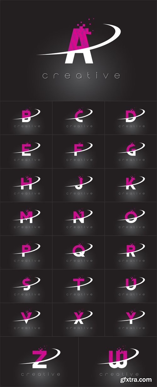 Vector Set - Creative Letters Design With White Pink Colors Vector Set - Creative Letters Design With White Pink Colors