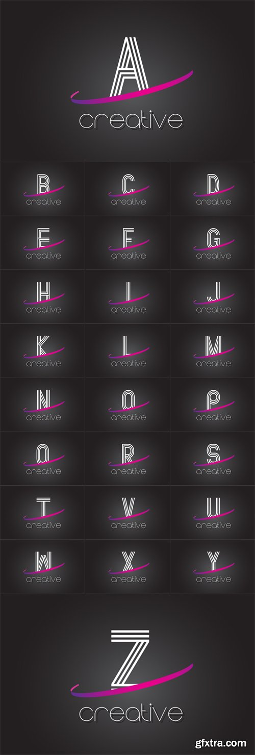 Vector Set - Letter Logo with Lines Design And Purple Swoosh