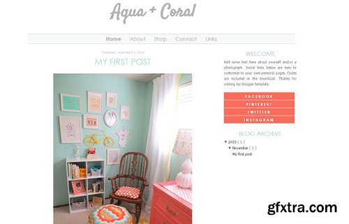 Aqua and Coral Blogger Template - CM 431724