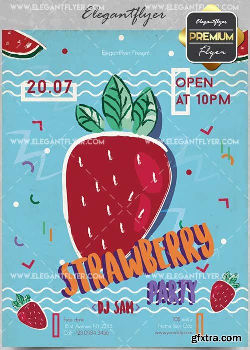 Strawberry Party V5 Flyer PSD Template + Facebook Cover