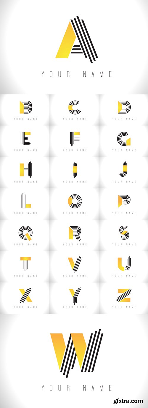 Vector Set - Black Lines Letter Logos. Creative Line Letters Templates Vector Set - Black Lines Letter Logos. Creative Line Letters Templates