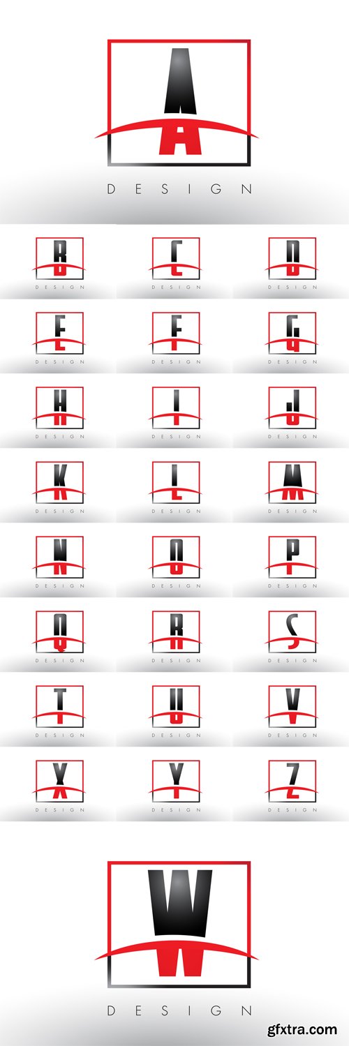 Vector Set - Logo Letters with Red and Black Colors and Swoosh