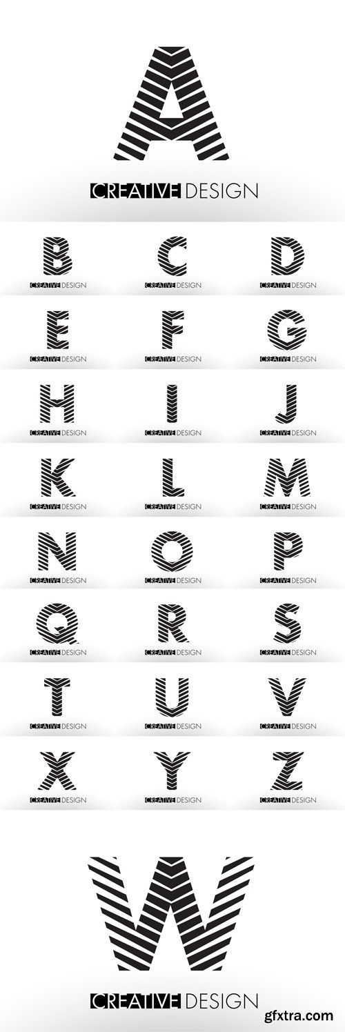 Vector Set - Lines Letter Design with Creative Elegant Zebra Vector Set - Lines Letter Design with Creative Elegant Zebra