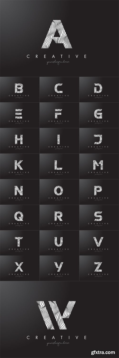 Vector Set - Letter Logos with Zebra Lines Texture Design Vector Set - Letter Logos with Zebra Lines Texture Design