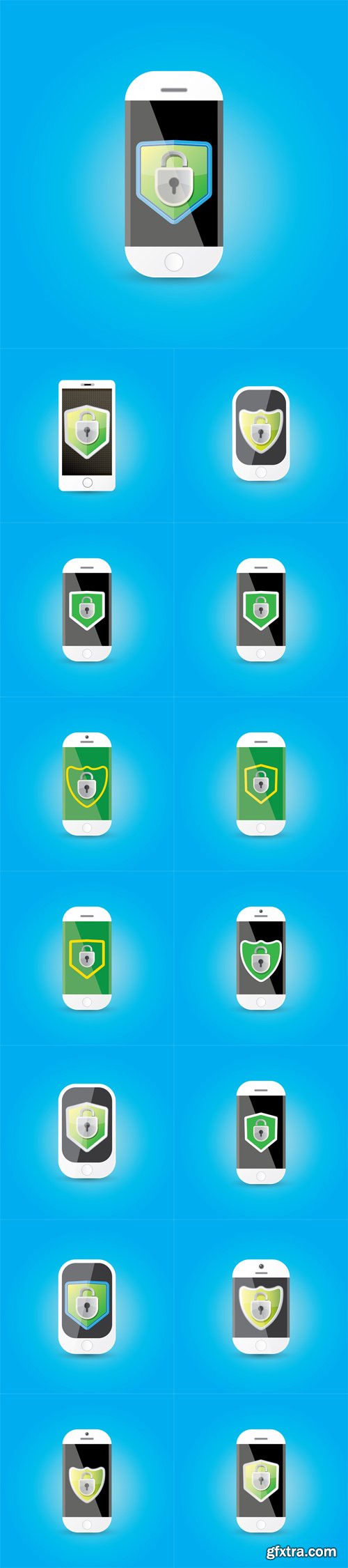 Vector Set - Mobile security app screen with shield and lock