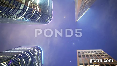 4K Time Lapse Of Low Angel Skyscrapers In Downtown La At Night -Zoom Out 4K Time Lapse Of Low Angel Skyscrapers In Downtown La At Night -Zoom Out