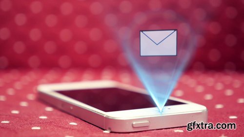 Hi-Tech Hologram Interface Of New Message On Smart Phone. Futuristic Technology Hi-Tech Hologram Interface Of New Message On Smart Phone. Futuristic Technology