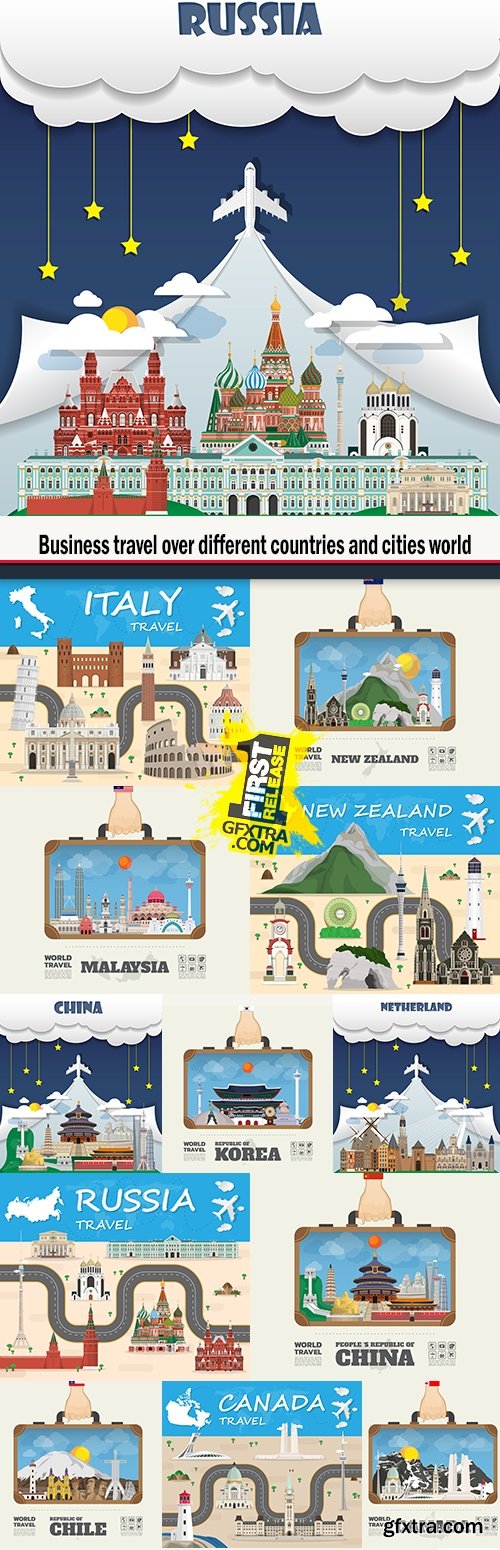 Business travel over different countries and cities world