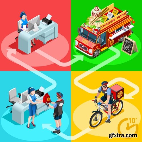 Isometric infographics food delivery service business illustration 9 EPS