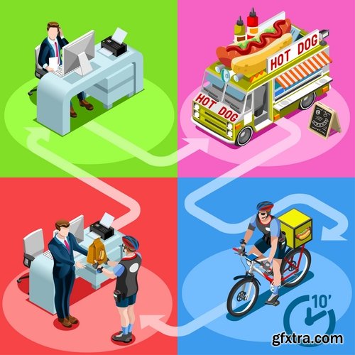 Isometric infographics food delivery service business illustration 9 EPS