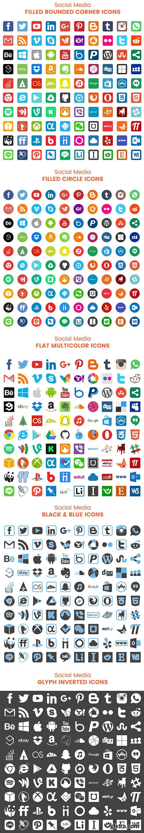 EPS, CDR, PNG Vector Web Icons - Social Media Icons Bundle 2017