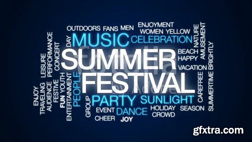 Summer festival animated word cloud, text design animation