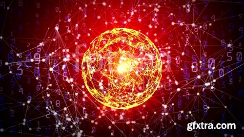 Abstract global network sphere with moving numbers, lines and dots Abstract global network sphere with moving numbers, lines and dots