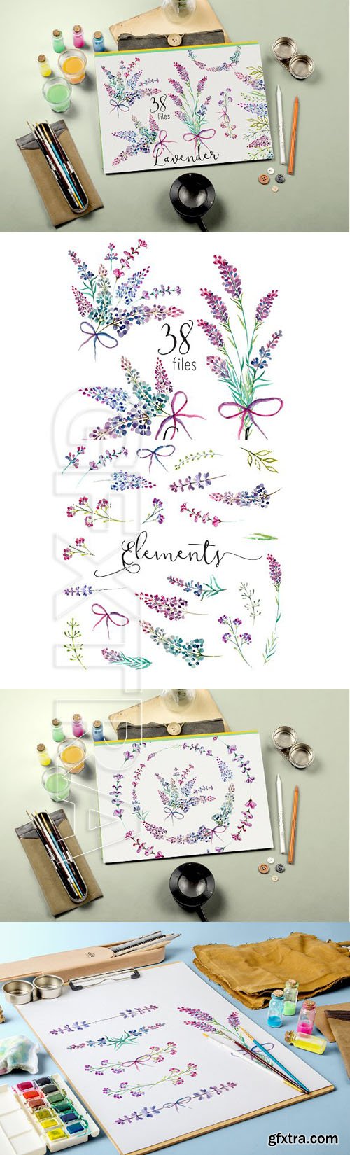 CreativeMarket - Lavender watercolor clipart flower 1738068