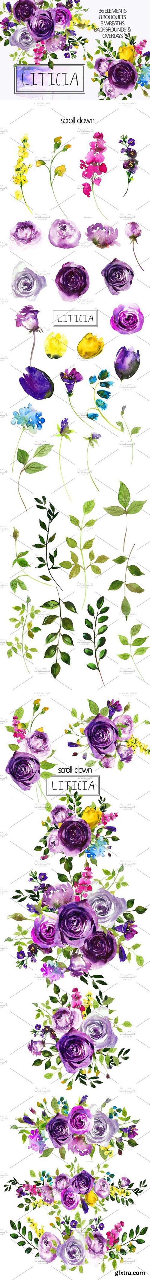 CM - Purple Violet Flowers Clipart Set 1079053