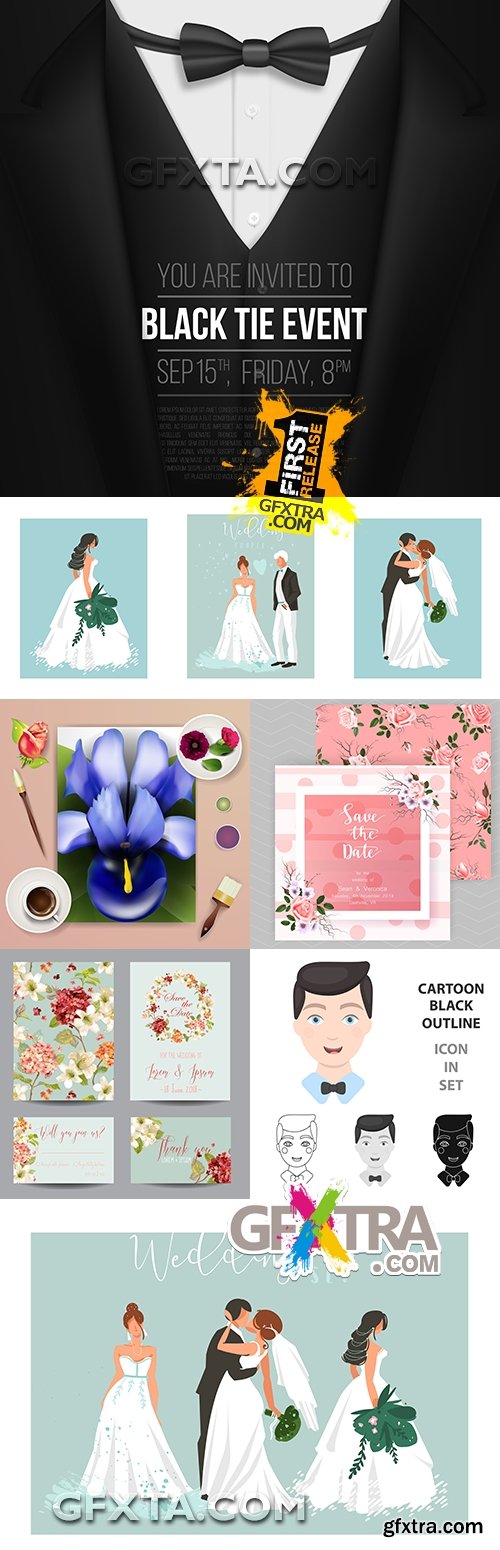 Wedding collection icons and decorative elements design 5